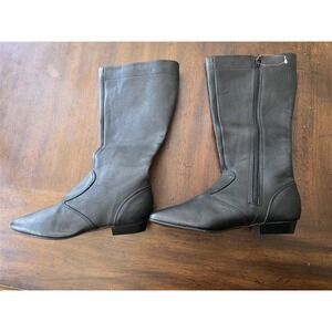 NWOT Passports 7 Leather Low Heel Black Slouch Pointy Toe Boots 126279